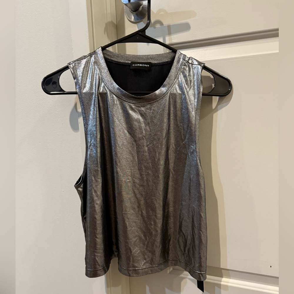 Carbon38 Metallic Silver Short Sleeve Top - NWT